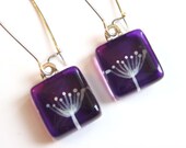Dandelion purple earrings  - Hand painted glass -