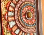 Floral Mosaic Wall Art - Bloom in Red Vase Clay Tile Wall Art - Colorful Pottery Botanic  Home Decor