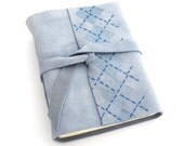 Illustrated Preppy Leather Journal, A Handmade Pastel Blue Argyle Suede Journal