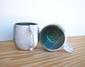 Pottery Mugs in Sea Mist and White Glazes - Set of 2