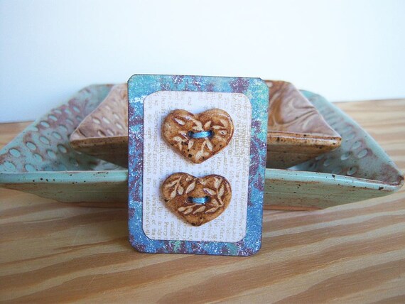 Stoneware Heart Buttons in Speckled Tan Glaze - Set of 2