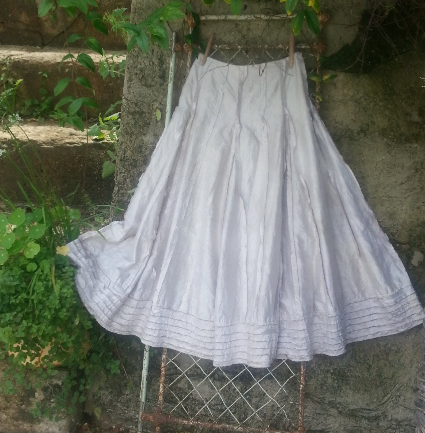 SALE  Silver Silk Taffeta Skirt Size Large