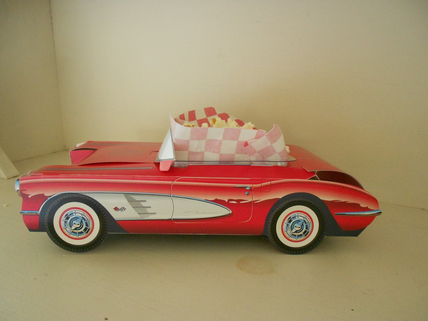 Classic Vintage Red 58 Chevy Corvette hot rod car food box party box Birthday party treat box set of 5