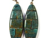 RESERVED FOR TERRY Fabulous Faux Collection - Brick Mosaic Dark Teal Turquoise Polymer Clay Earrings Elliptical