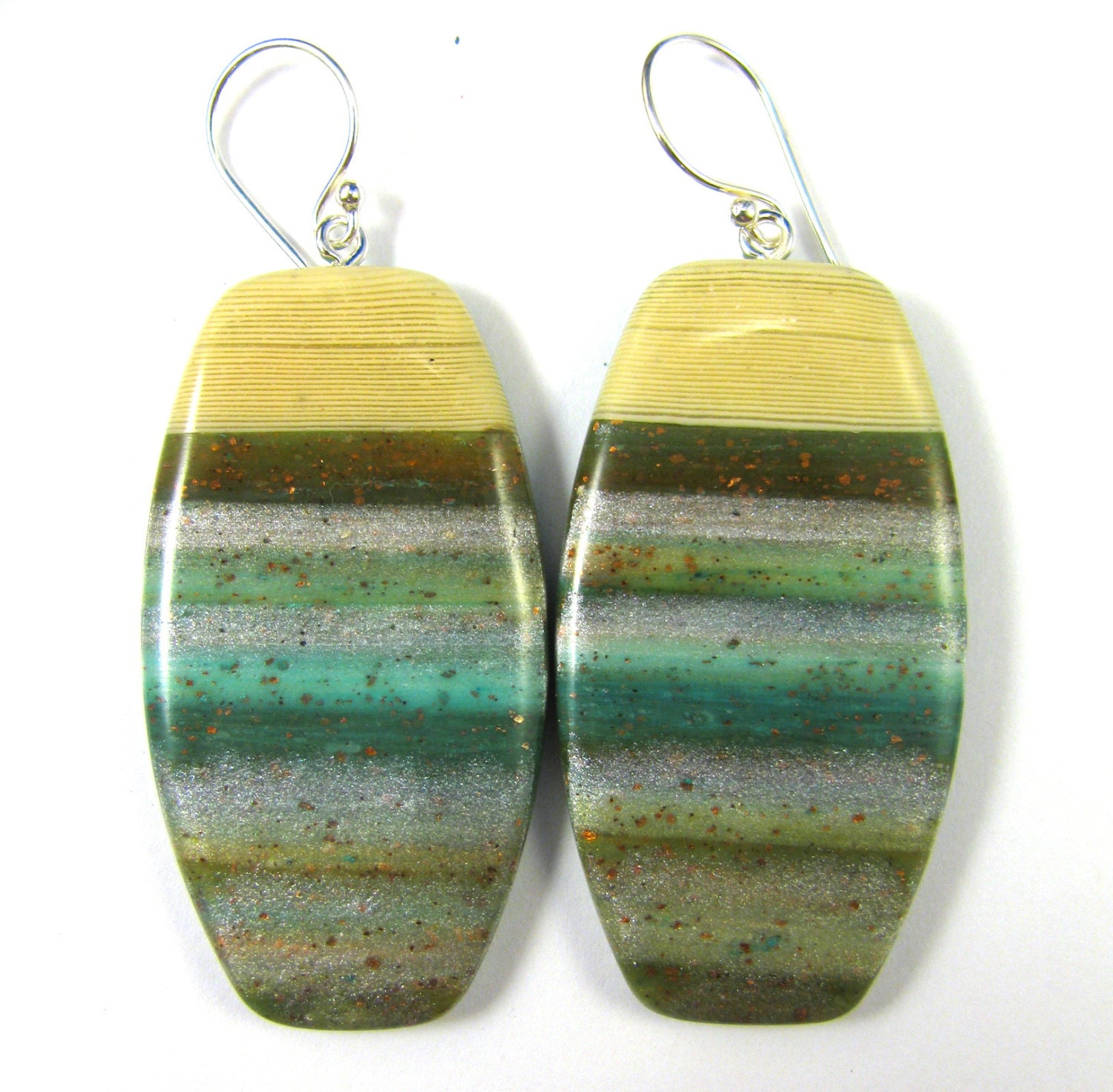 Tidal Pool Series - Carribbean Blues Polymer Clay Earrings with Faux Bone Detail