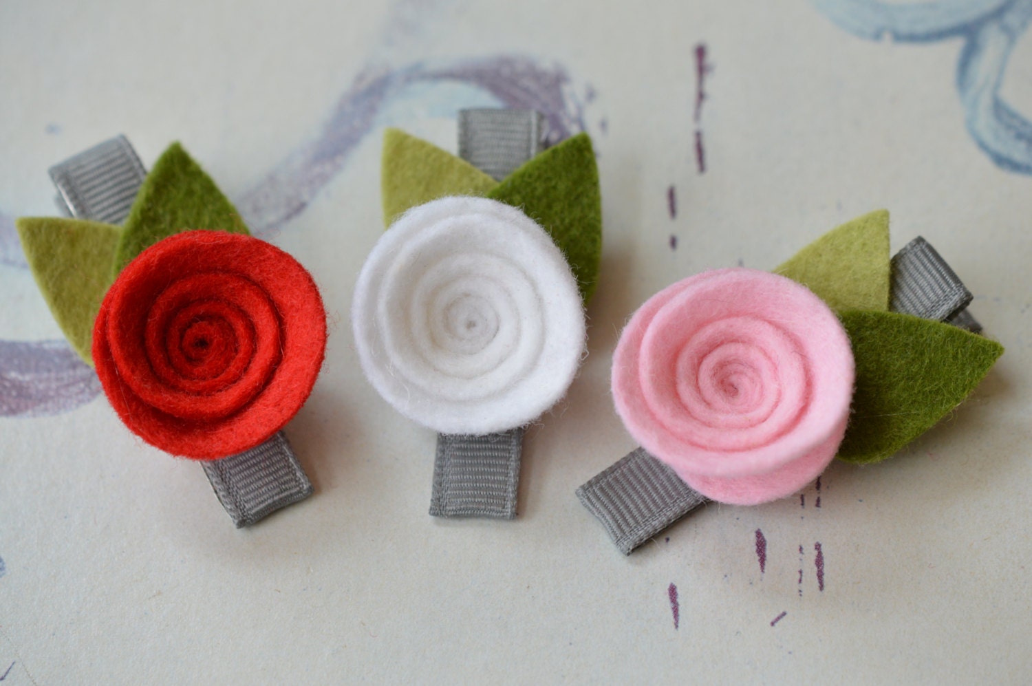 Felt Swirl Rose Flower Clips