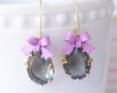 Black Diamond and Lavender, glass drop earrings