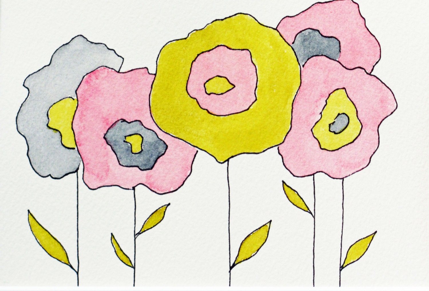pink flower painting, watercolor flowers, abstract flower painting, home and living decor, childrens bedroom decor