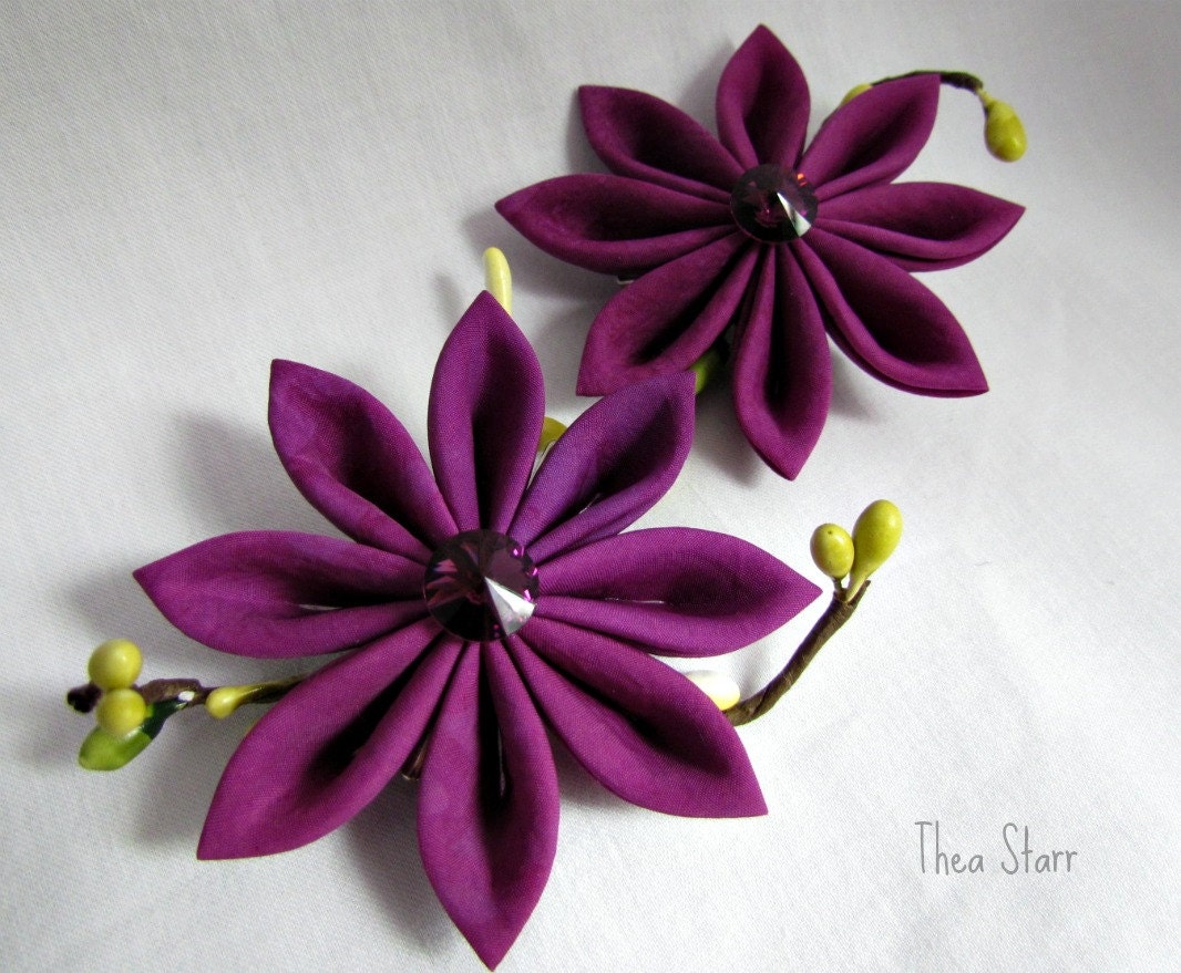 Kanzashi Flower Hair Clips - Medium Purple Blooms