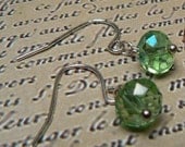 Green Crystal Earrings, Dainty Peridot Green Dangles, Minimalist Earrings, Lightweight Sparkly Light Green Crystal Earrings
