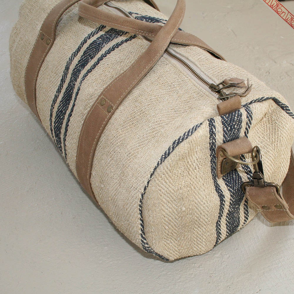 Dark Blue Stripe - Antique Linen Duffel Bag