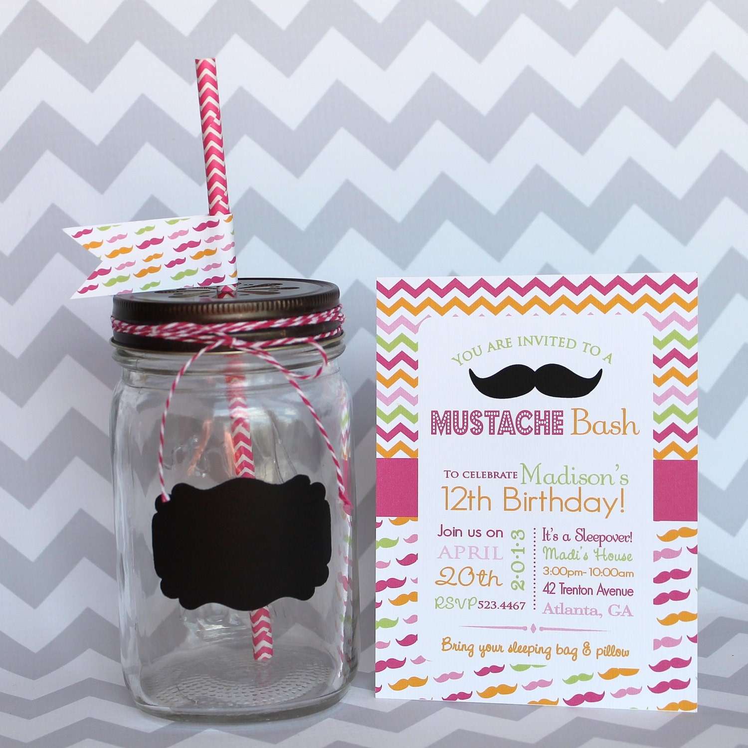 Mustache Bash Girl Birthday Drink Kit
