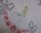 Vintage Embroidered Tablecloth, Ladies and Gents Table Cover, Shabby Chic embroidery Tablecloth, vintage Cottage Chic Beauty LL9