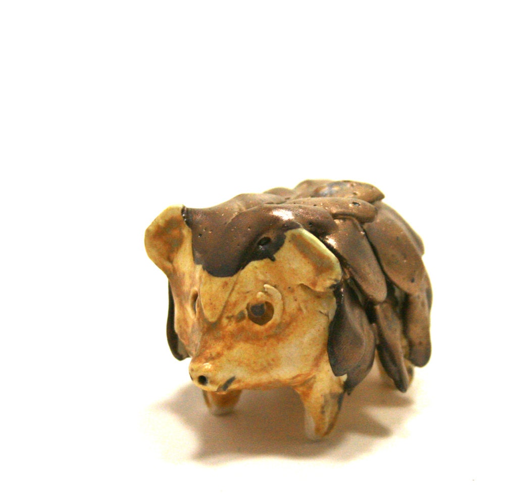 hedgehog sculpture - golden hedgy - handmade ceramic