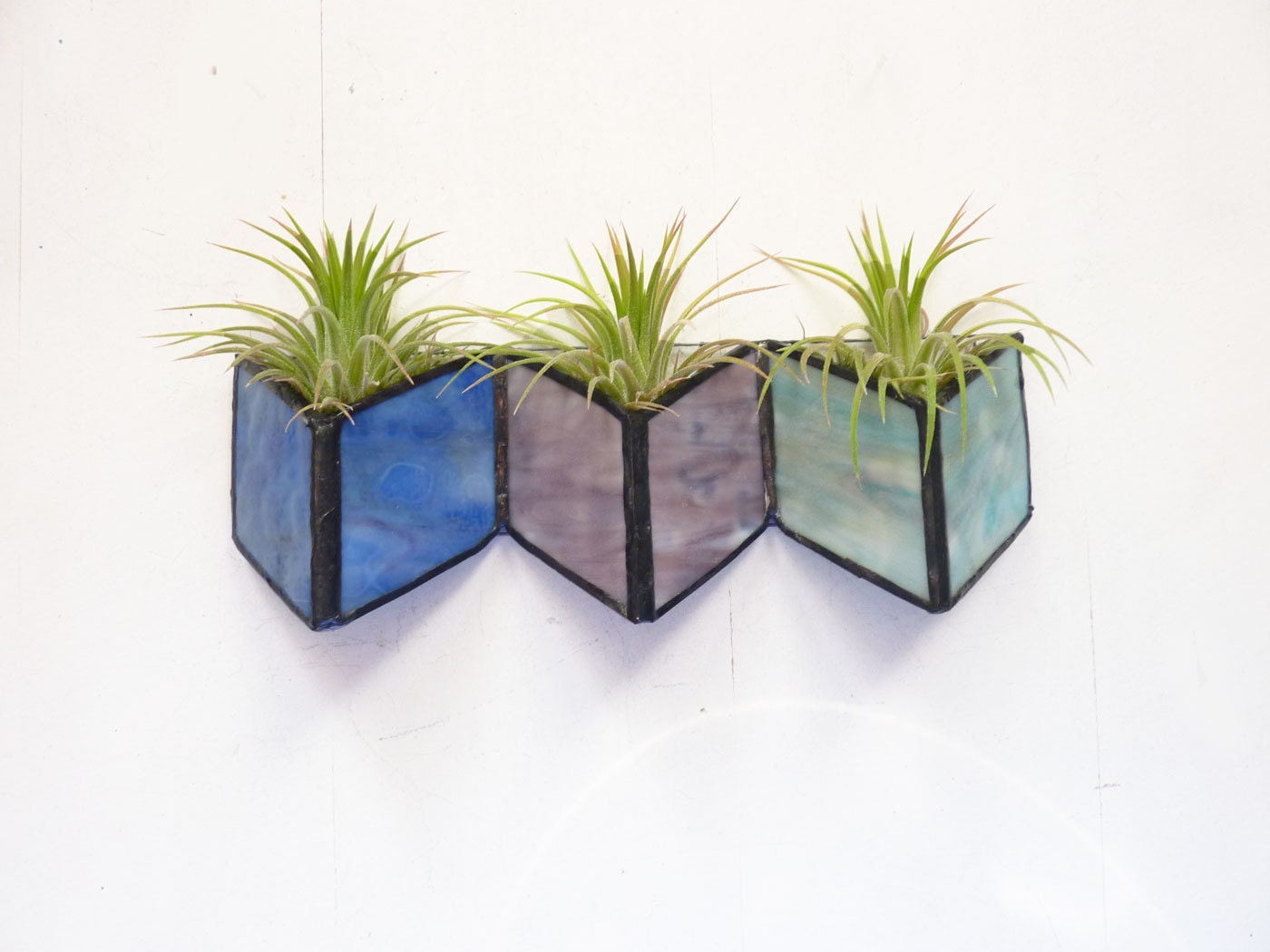 Stained glass Sconce -Air Plant Holder -  Periwinkle Mauve Geometric