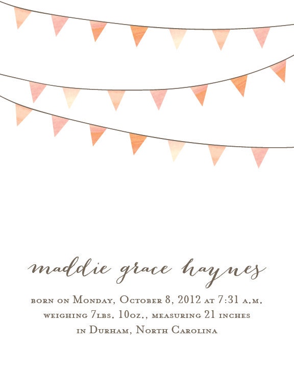 Watercolor Bunting Birth Announcement