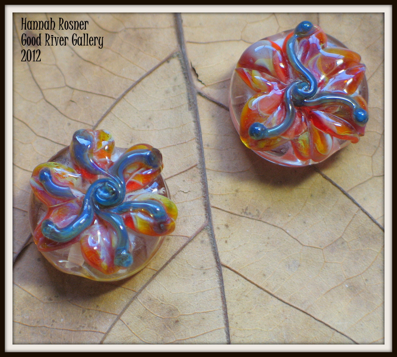 Boro Fantasy Lily Set (2) Lampwork Flower Focal Bead 32mm spring