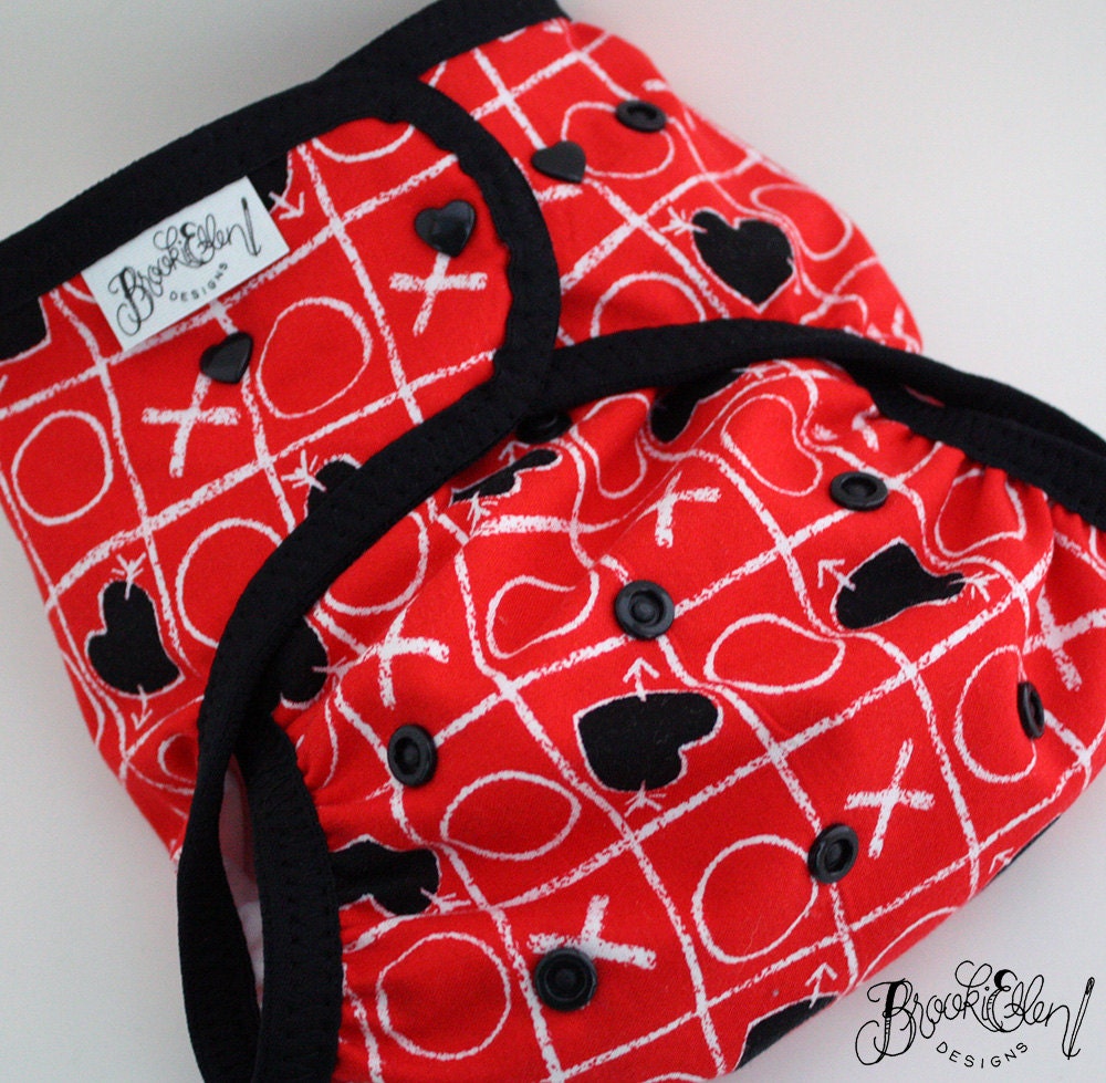 Waterproof diaper cover- Swim Diaper Hugs and Kisses Valentine One Size Ready to Ship