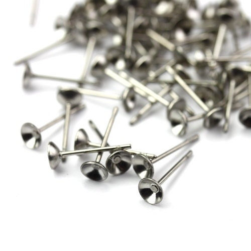 Earring Findings Surgical Steel Post 4mm Cup 50 by mksupplies
