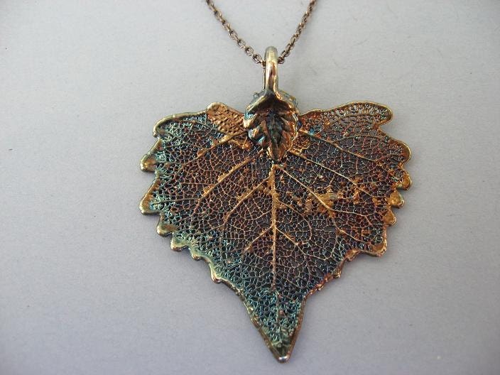 Real Leaf Necklace Pendant - Oxidized Sterling Silver - Cottonwood