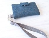 Denim Card Holder Wallet - Vegan Wristlet Credit Card Holder - Eco Womens Wallet Fabric - Ladies Kids Wallets Recycle Solid Denim