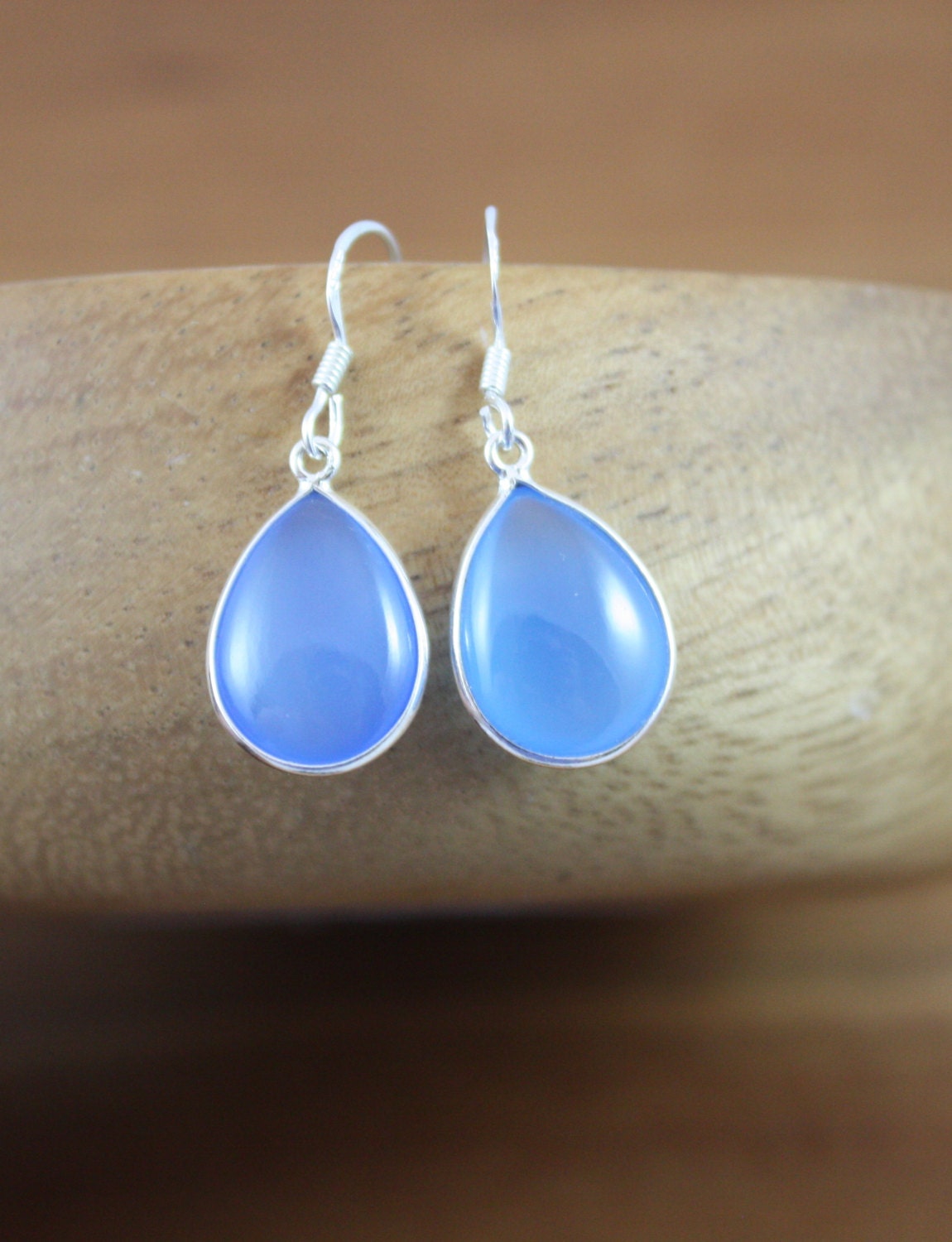Smooth Cobalt Blue Chalcedony Small Drop- Sterling Silver by Yania Creations