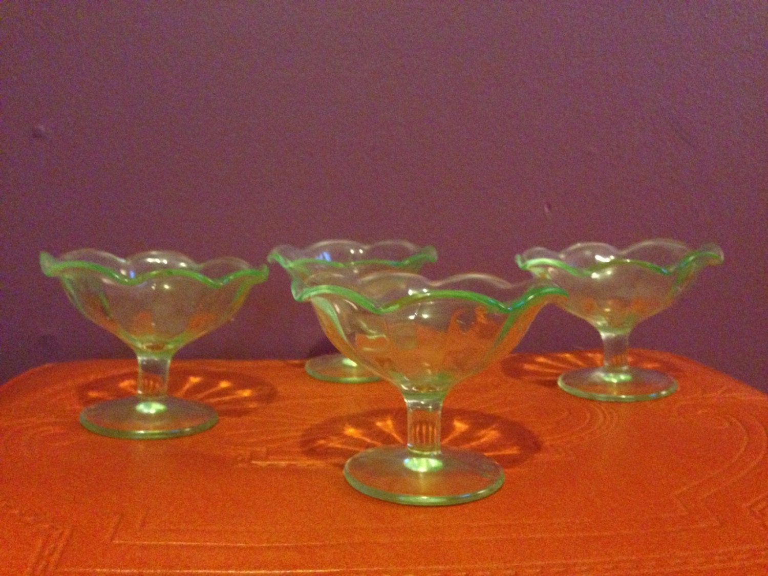 Set of Four Green Depression Glass Sorbet Dishes