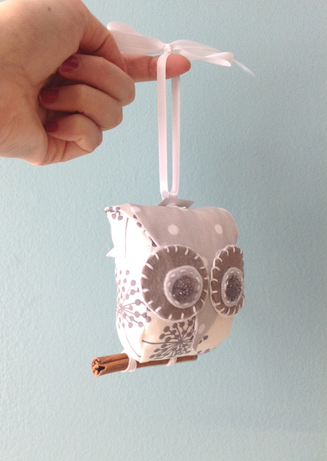 Small grey and white owl ornament