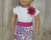 18 Inch Doll Clothes American Girl Fuchsia  Floral Ruffled Skirt Outfit