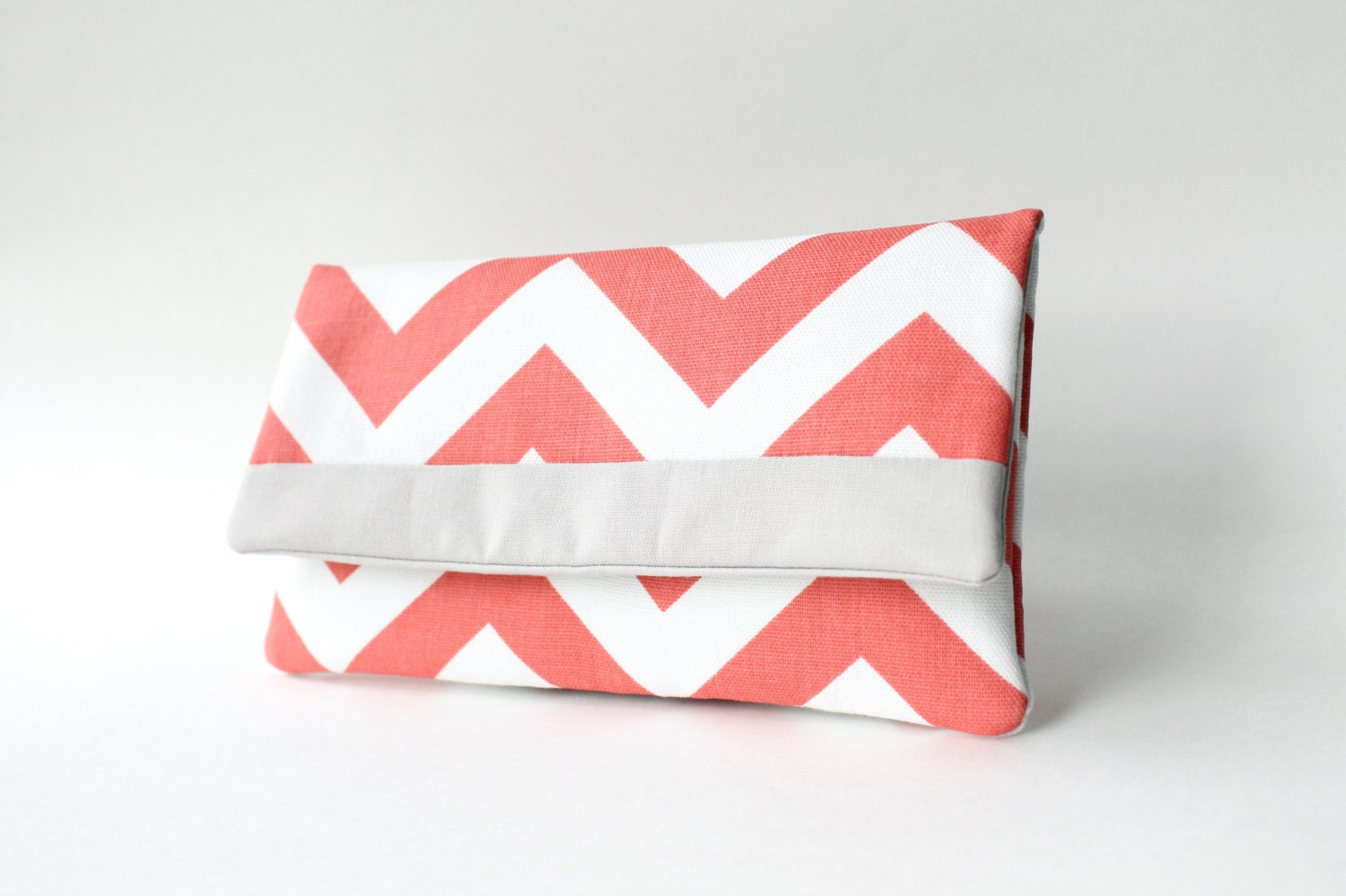 Clutch Purse, Coral and Gray, Bridesmaid Gift, Wedding Clutch, Chevron Clutch, Personalized Colors, Yellow Aqua Pink