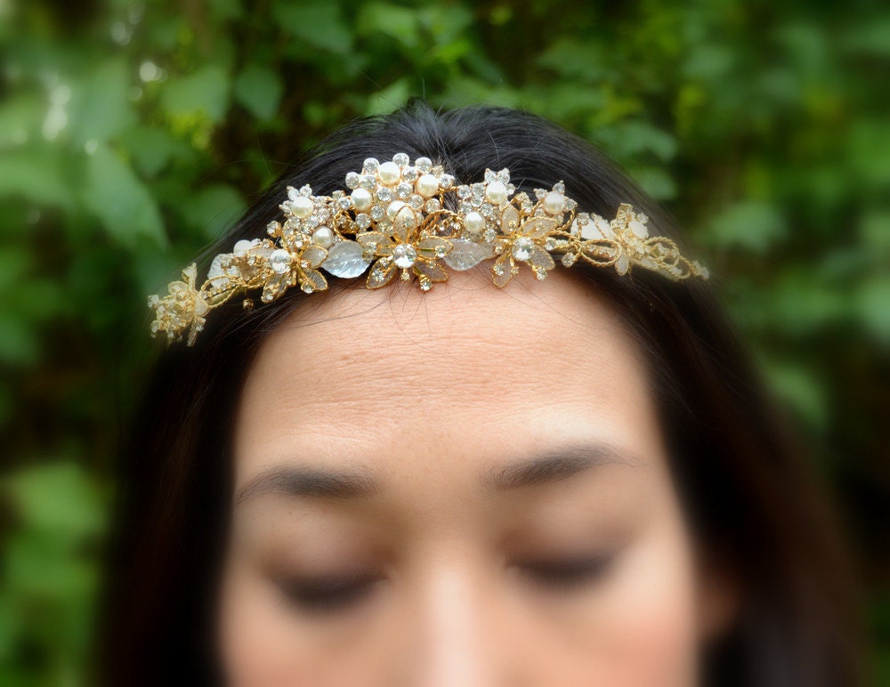Gold pearl crown -- ready to ship bridal crown
