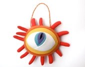 Watchful Eye, blue-yellow-orange Cotton Monster Decor