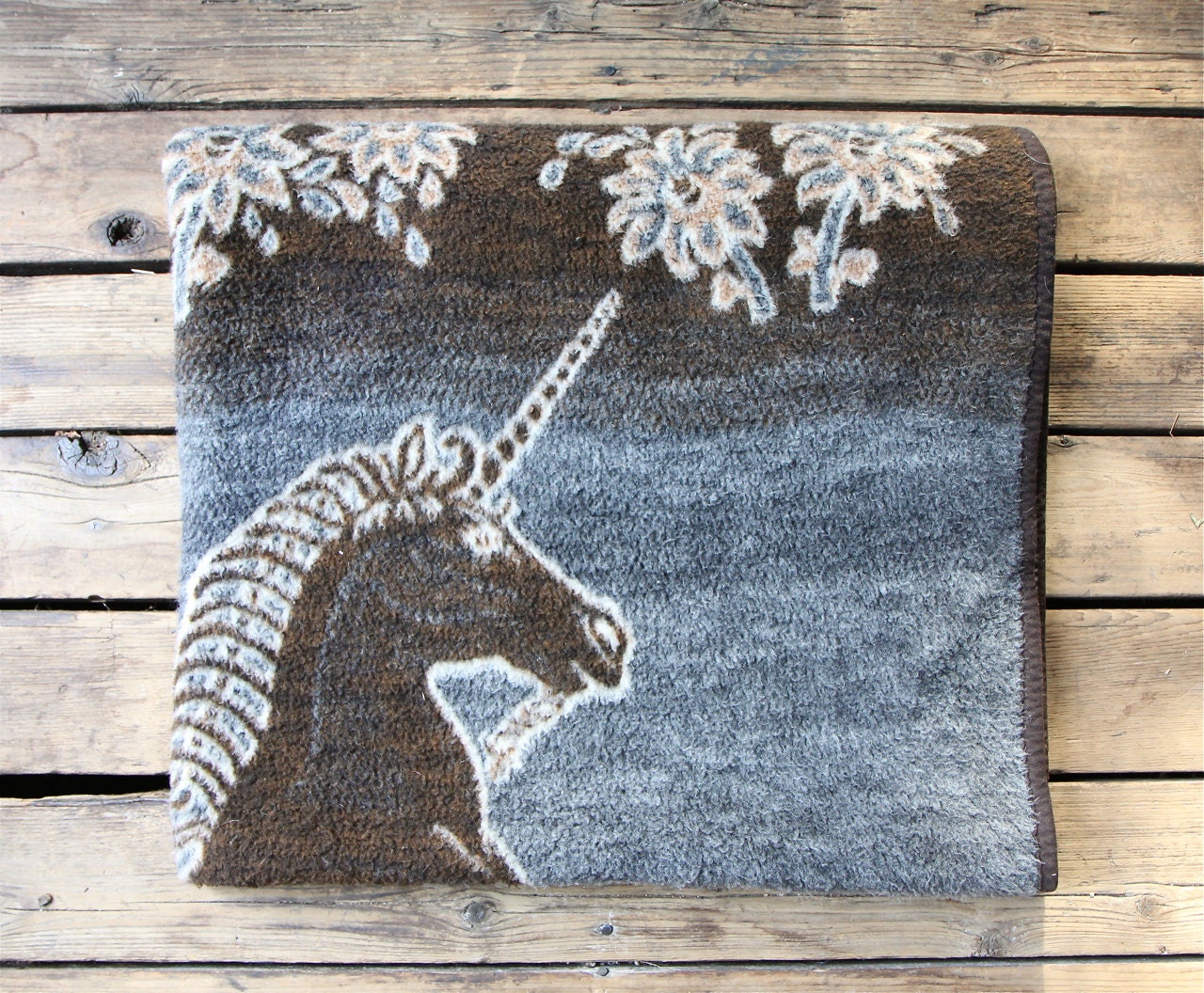 Large Vintage Reversible Unicorn Blanket / Throw, Plush