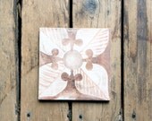 Large Handpainted Vintage Tile Trivet / Stylized, Deco Style, Dogwood Flower