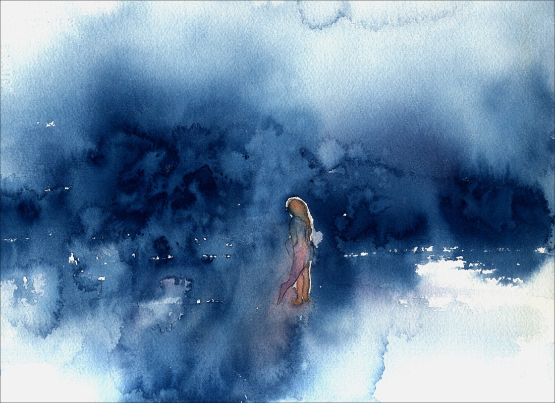 watercolor print ocean girl- expressionist painting - alisa wilcher