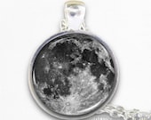 Full Moon necklace  Full Moon Pendant  Lunar necklace silver plated resin round bezel  pendant with gift box