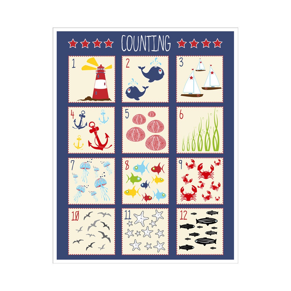 Children's Wall Art / Nursery Decor Number Counting Chart 11x14 inch Poster Print