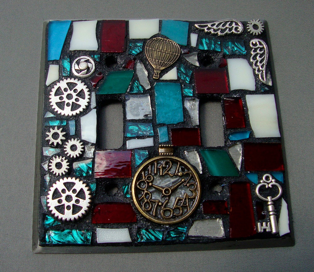 Steampunk Mosaic Switchplate Mixed media Double Toggle
