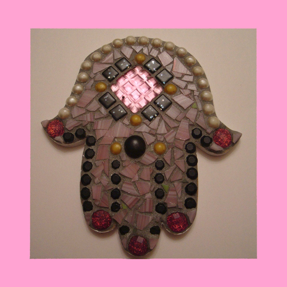 Shabby Chic Vintage Style Stained Glass Mosaic Hamsa OOAK