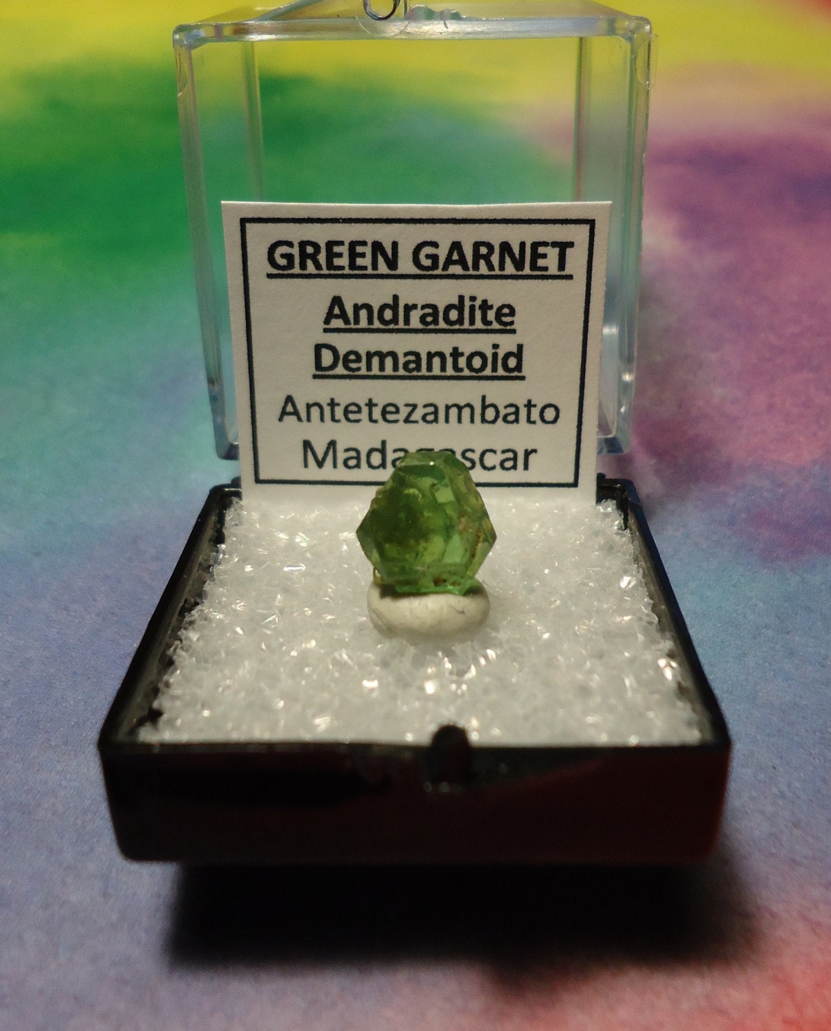 Sale GREEN GARNET Natural Gemmy Andradite Demantoid Garnet Collector Crystal In Perky Mineral Specimen Box From Madagascar