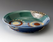 Pottery Stoneware Pie Plate - Blue/Green - Ceramic Baking Dish