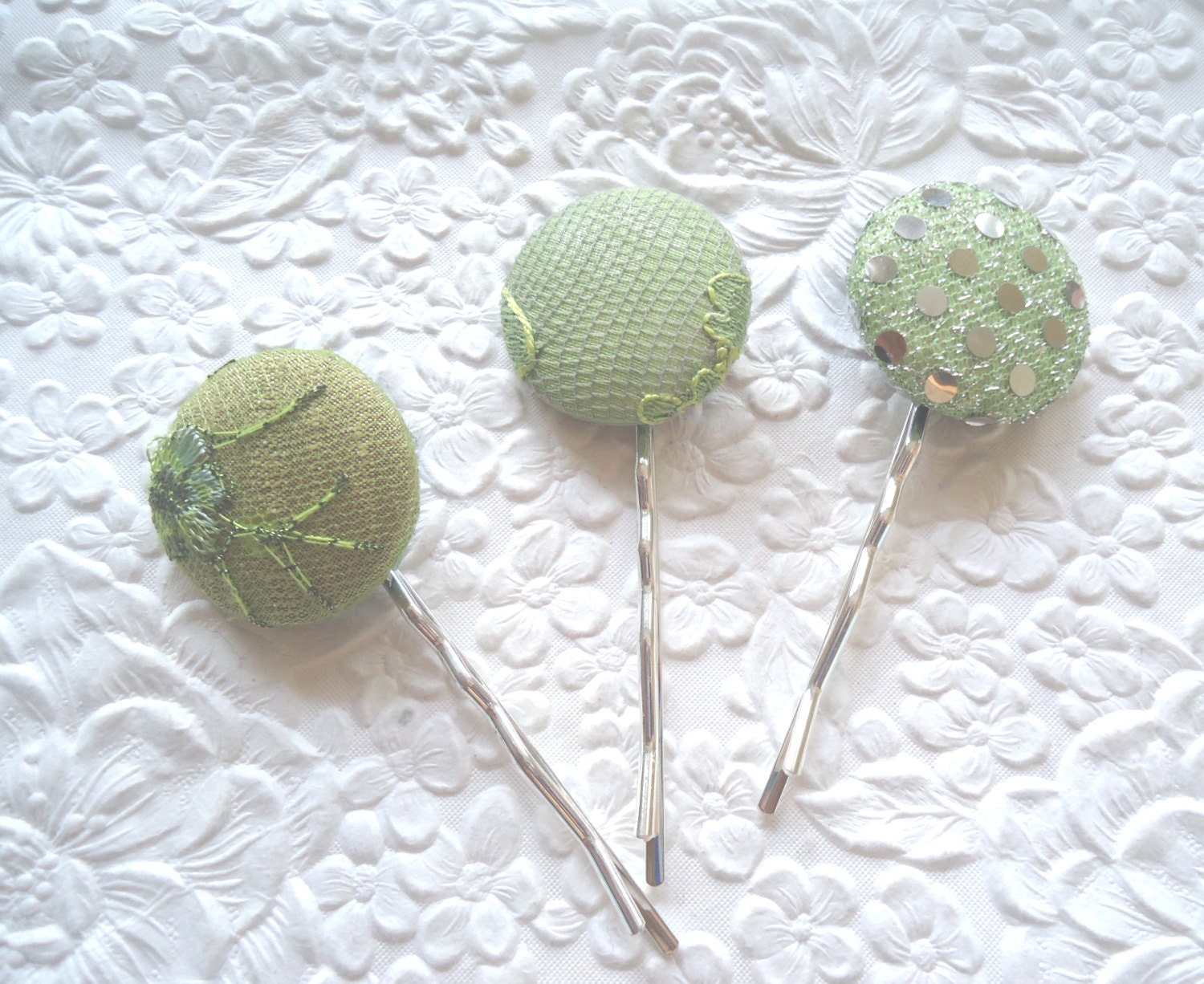 3  green hairpins