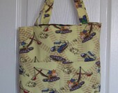 Bag Medium Tote - Canvas - Yellow - Print -Road  Machinery  Bull Dozer- Boy - Diaper Bag