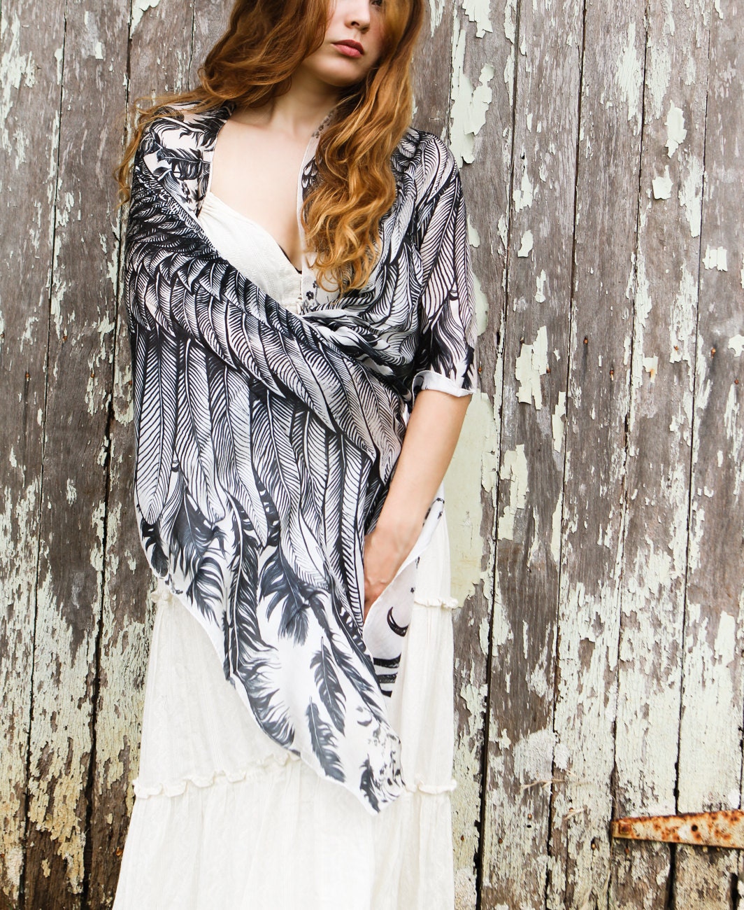 Women 100% 28 gm silk scarf, Hand painted Wings and feathers, stunning unique and useful, perfect gift