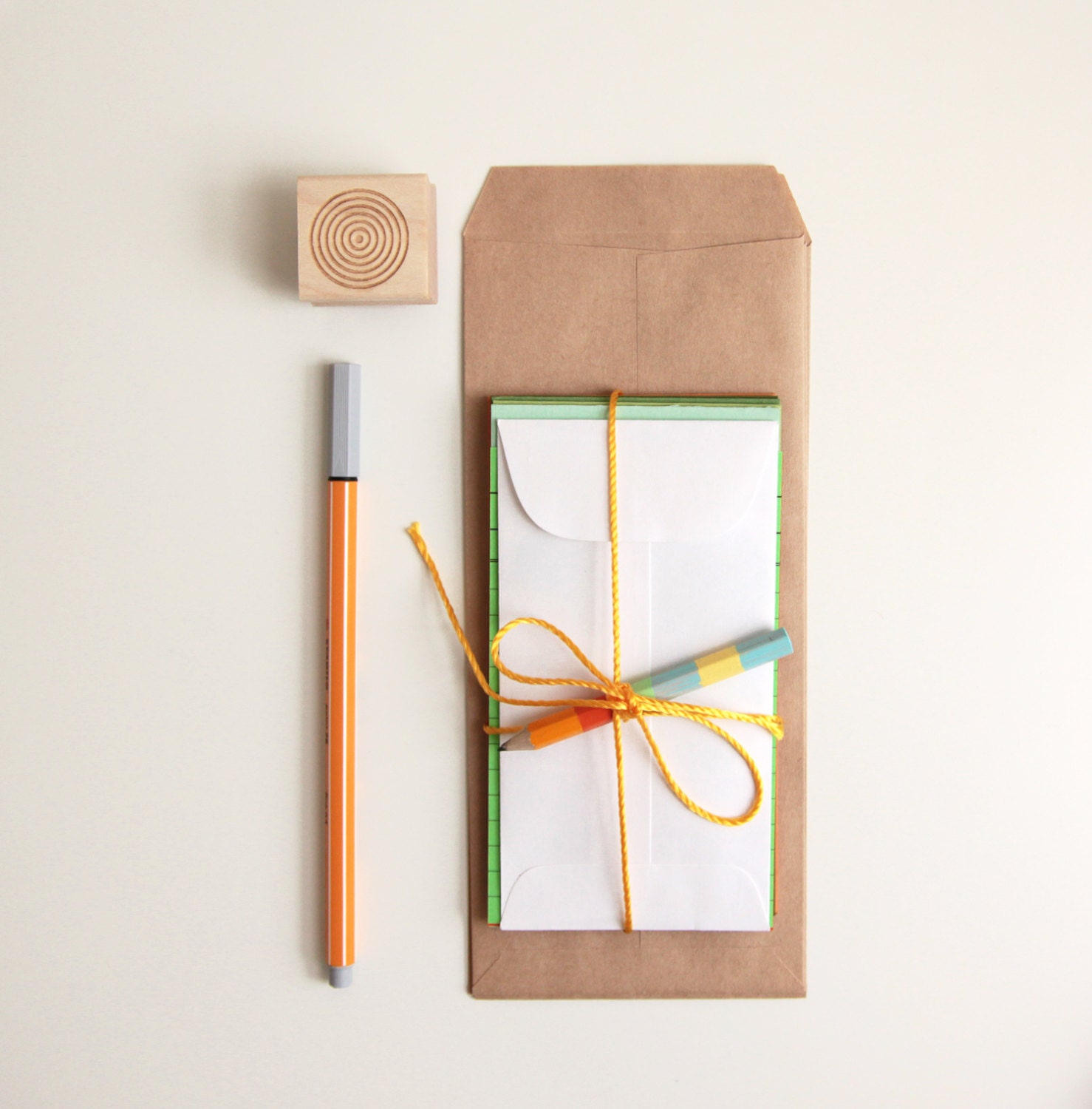 DIY Card and Ephemera Scrapbooking Kit in Earth Tones with choice of Monogram Letter or Geometric Shape Rubber Stamp