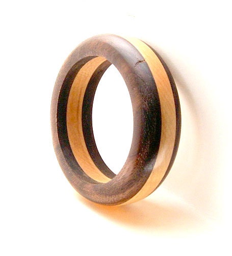 Handmade Wood Bangle Bracelet  Walnut Wood and Cherry Wood