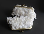 Fairy Tale Wedding - Rosette Ivory Clutch with Antique Brass Frame