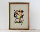 Hummel Finished Embroidery Wall Hanging / Embroidered Home Decor / Children's Bedroom Cute Crewel Picture