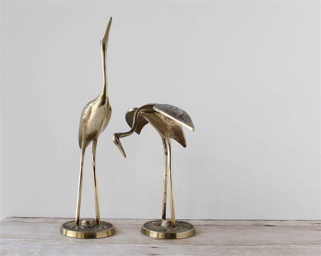 Leonard Silver Mtg Co. Brass Crane Figures / Decorative Beautiful Bird Statues / Hollywood Regency Statues / Mid Century Sculptures