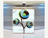 ON SALE - Scrabble tile pendant - RETRO Flowers  (No. FLW150)